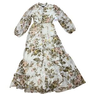 1. STATE Women XS Tiered Maxi Dress Floral Sheer Long Sleeve Cottage Prairie NWT